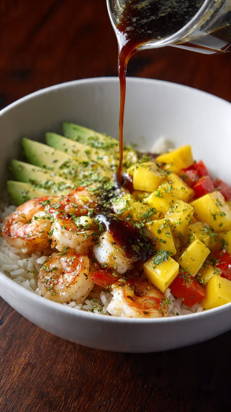 Shrimp and Avocado Bowls with Mango Salsa & Lime-Chili Sauce