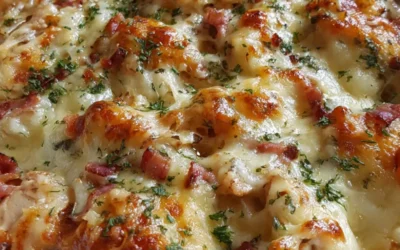 Baked Chicken Casserole with Melted Cheese & Bacon