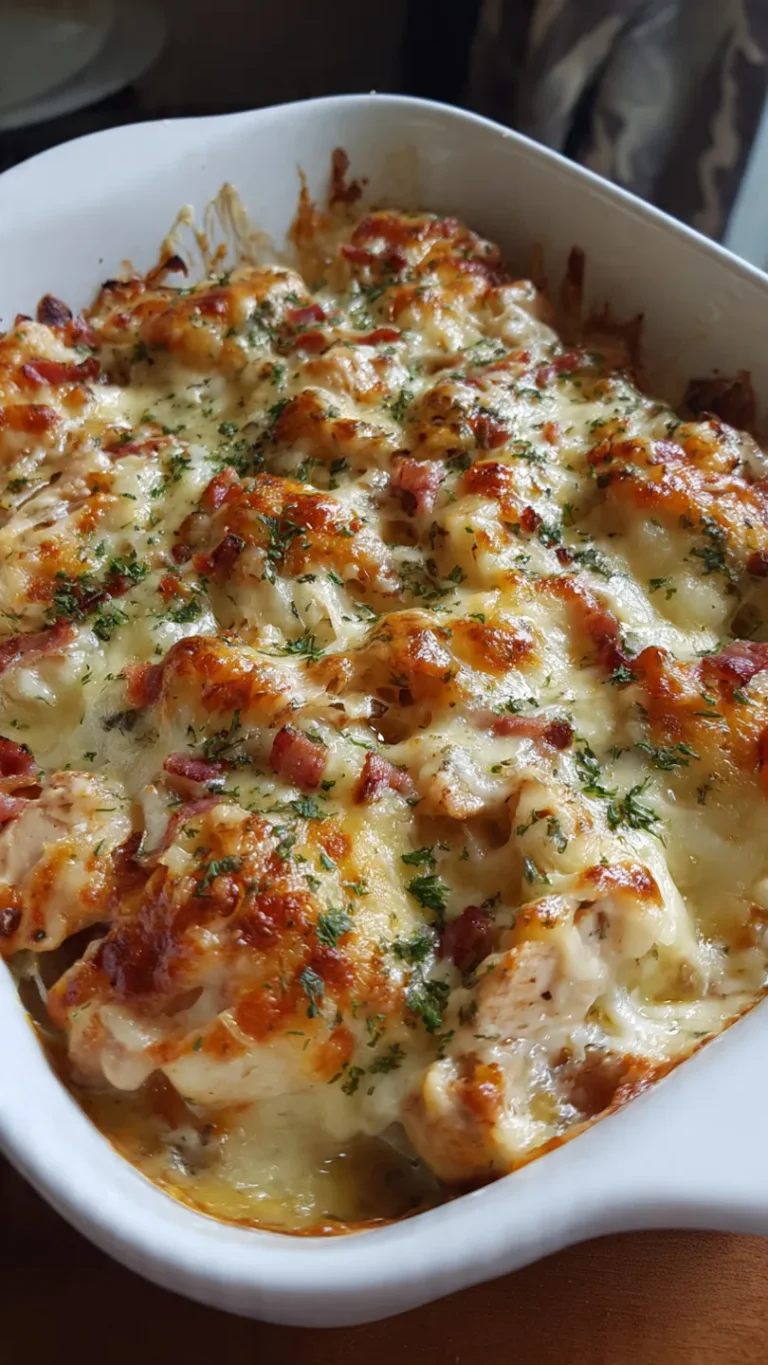 Baked Chicken Casserole with Melted Cheese & Bacon