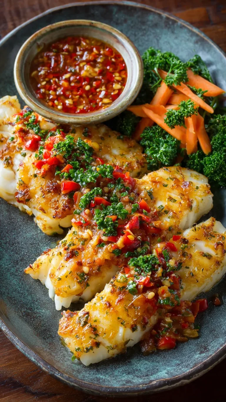 Garlic Butter Cod Strips with Sweet Chili Lime Sauce