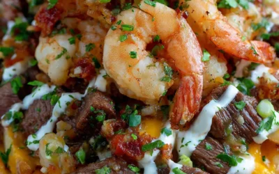 Loaded Fries Topped with Shrimp & Steak Goodness
