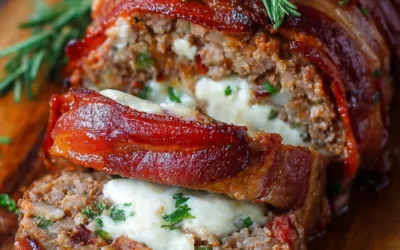 Mozzarella Stuffed Bacon Wrapped Meatloaf