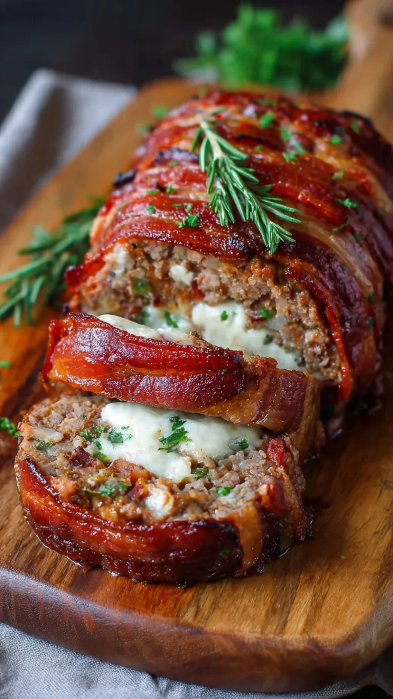 Mozzarella Stuffed Bacon Wrapped Meatloaf