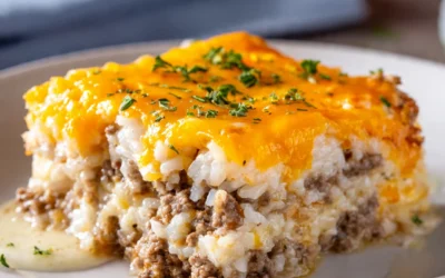 Cheesy Ground Beef Rice Casserole Comfort!