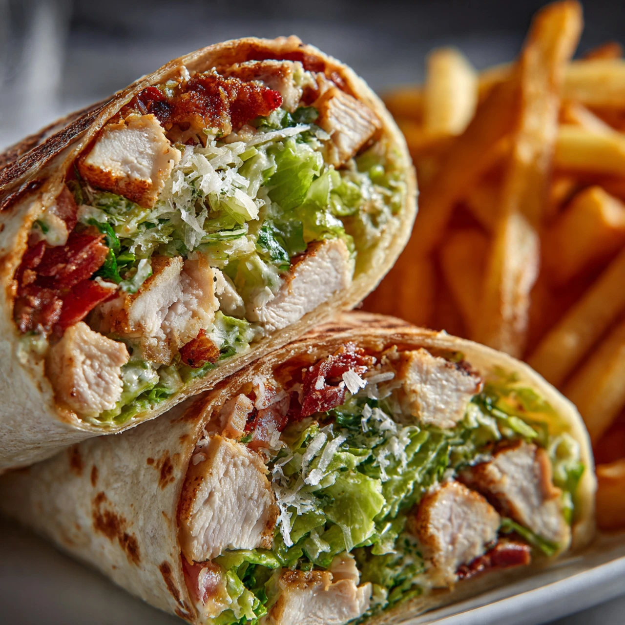 Chicken Caesar Wrap With Truffle Parmesan Fries Chicken Caesar Wrap Truffle Parmesan Fries