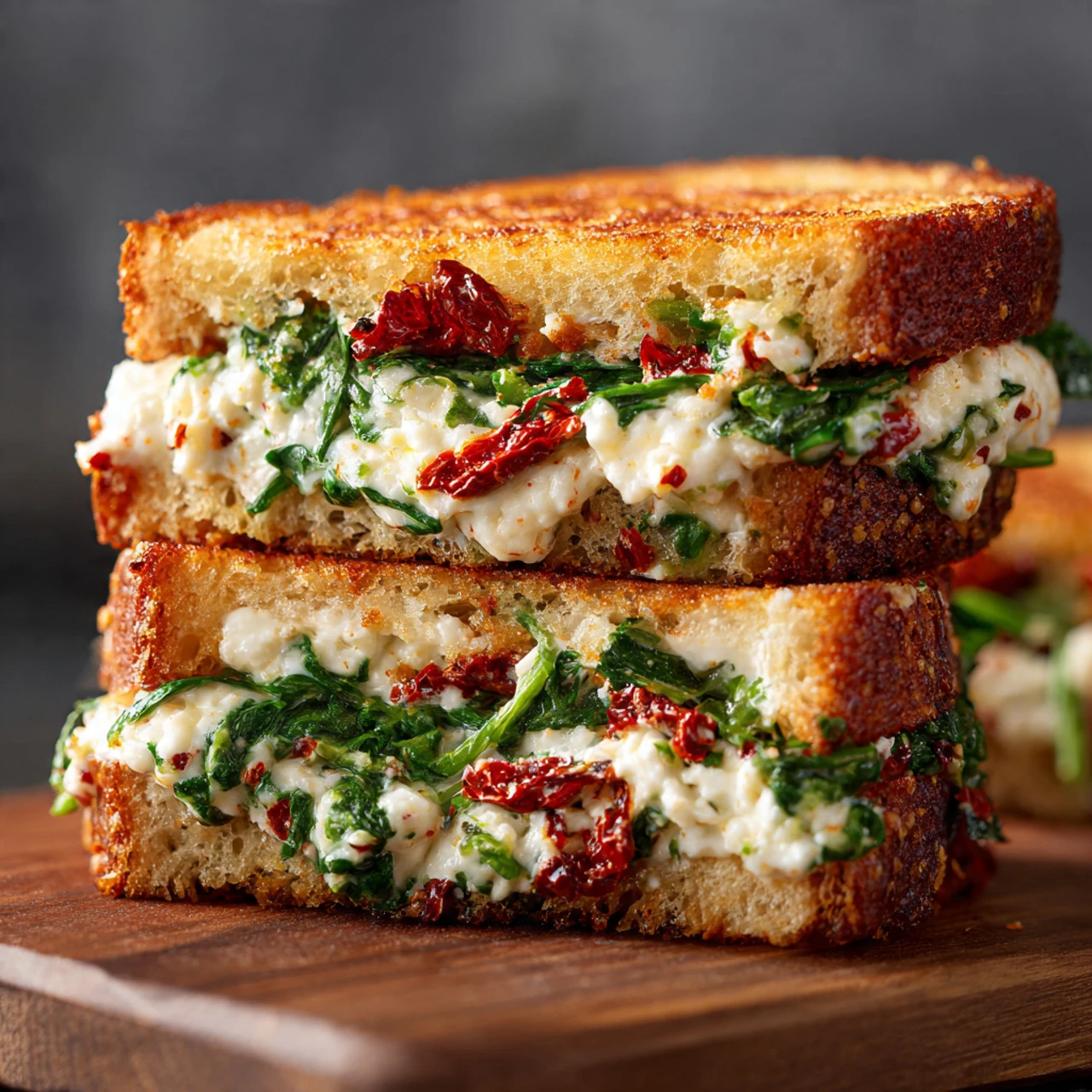 Delicious Grilled Cheese With Sun-Dried Tomatoes Spinach And Creamy Ricotta Filling Delicious Grilled Cheese Sundried Toma...