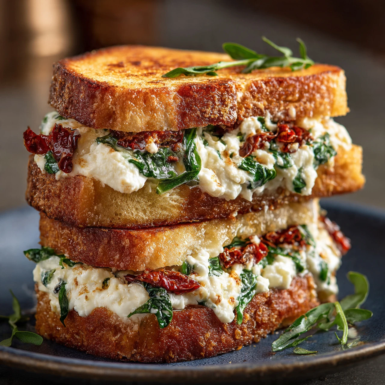Delicious Grilled Cheese With Sun-Dried Tomatoes Spinach And Creamy Ricotta Filling Delicious Grilled Cheese Sundried Toma...
