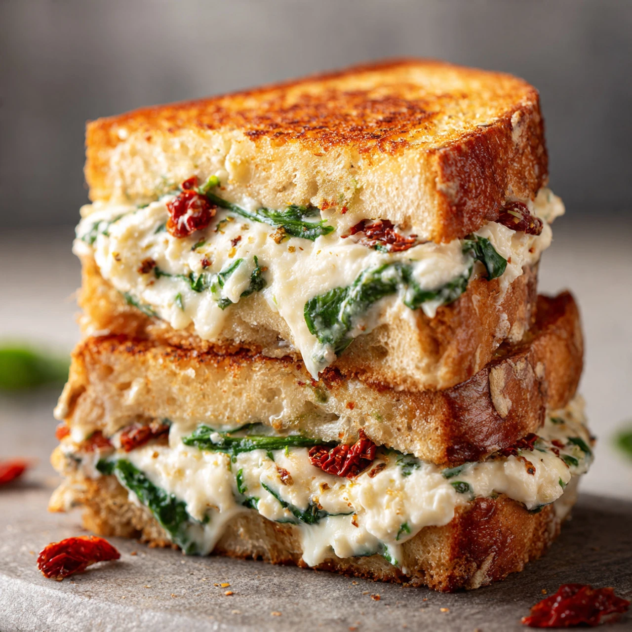 Delicious Grilled Cheese With Sun-Dried Tomatoes Spinach And Creamy Ricotta Filling Delicious Grilled Cheese Sundried Toma...