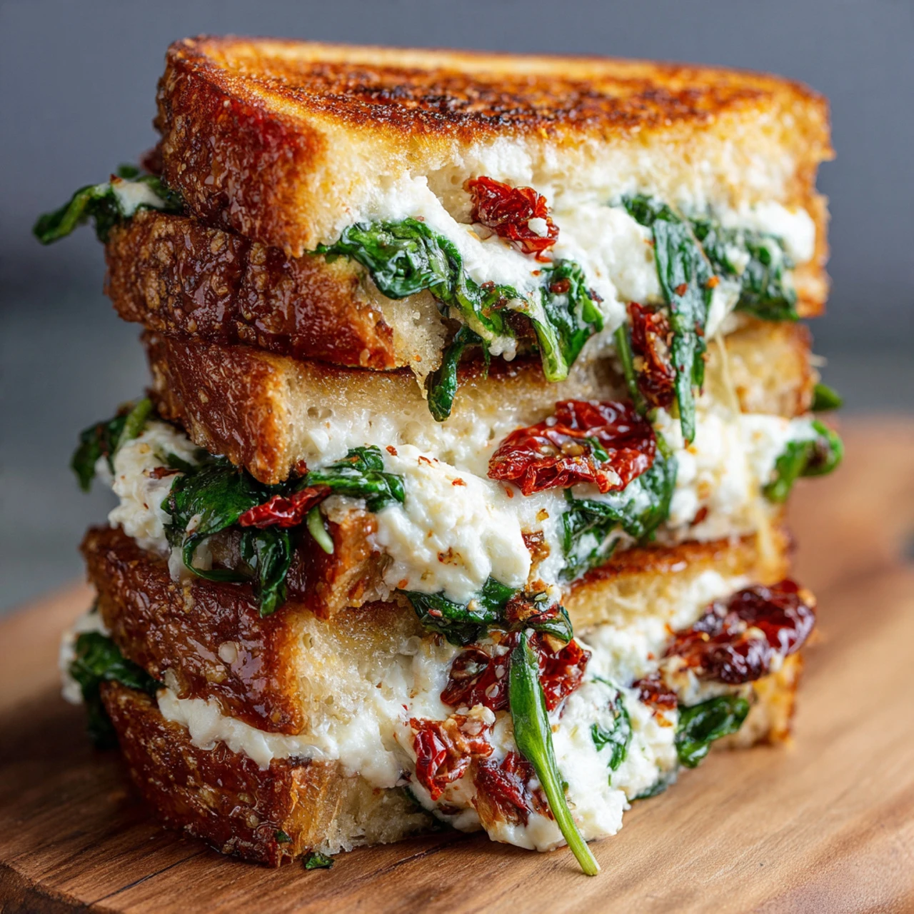 Delicious Grilled Cheese with Sun-Dried Tomatoes Spinach and Creamy Ricotta Filling