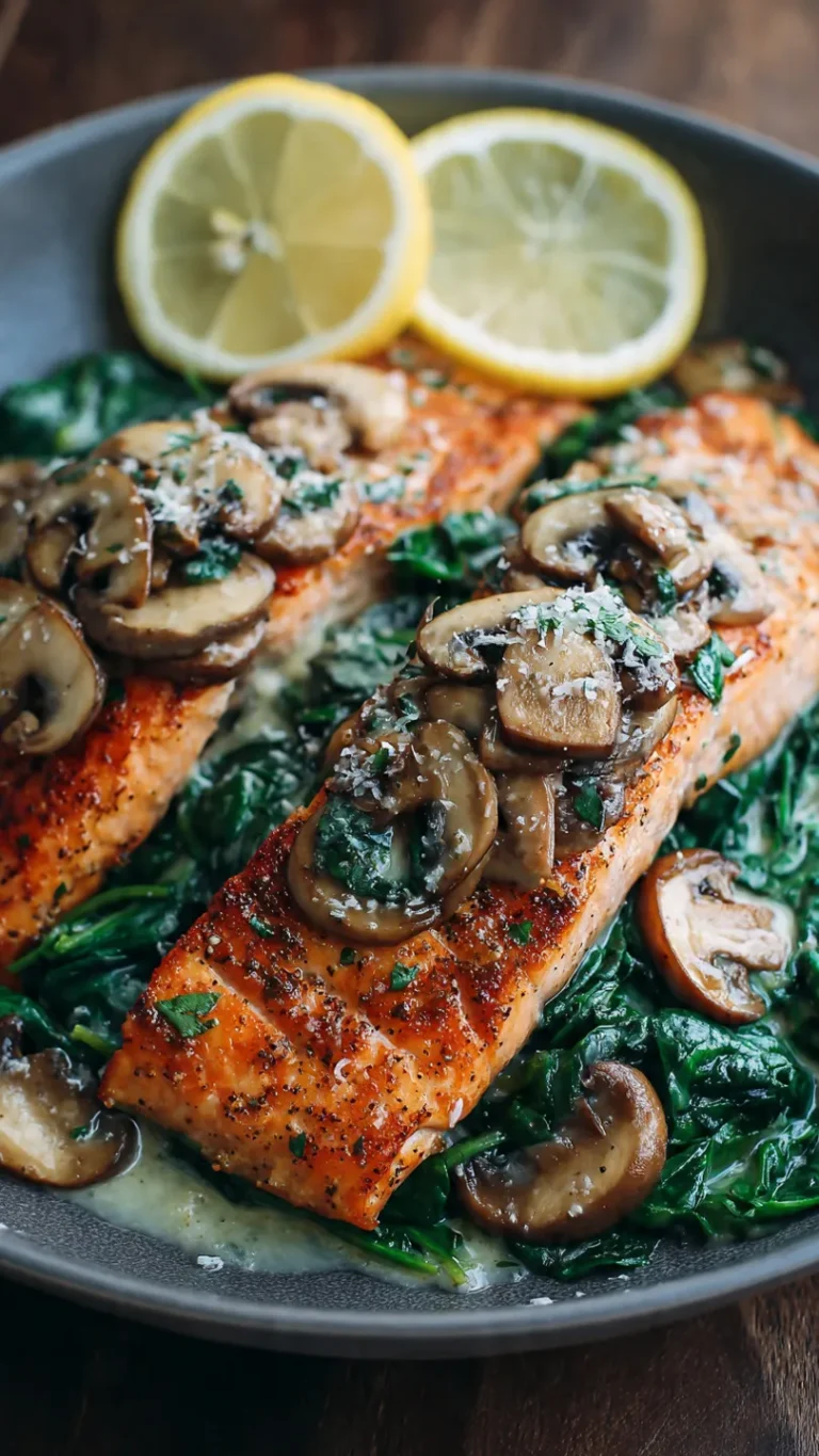 Garlic Butter Salmon with Spinach & Mushrooms (Restaurant Dinner in 25 Minutes!)
