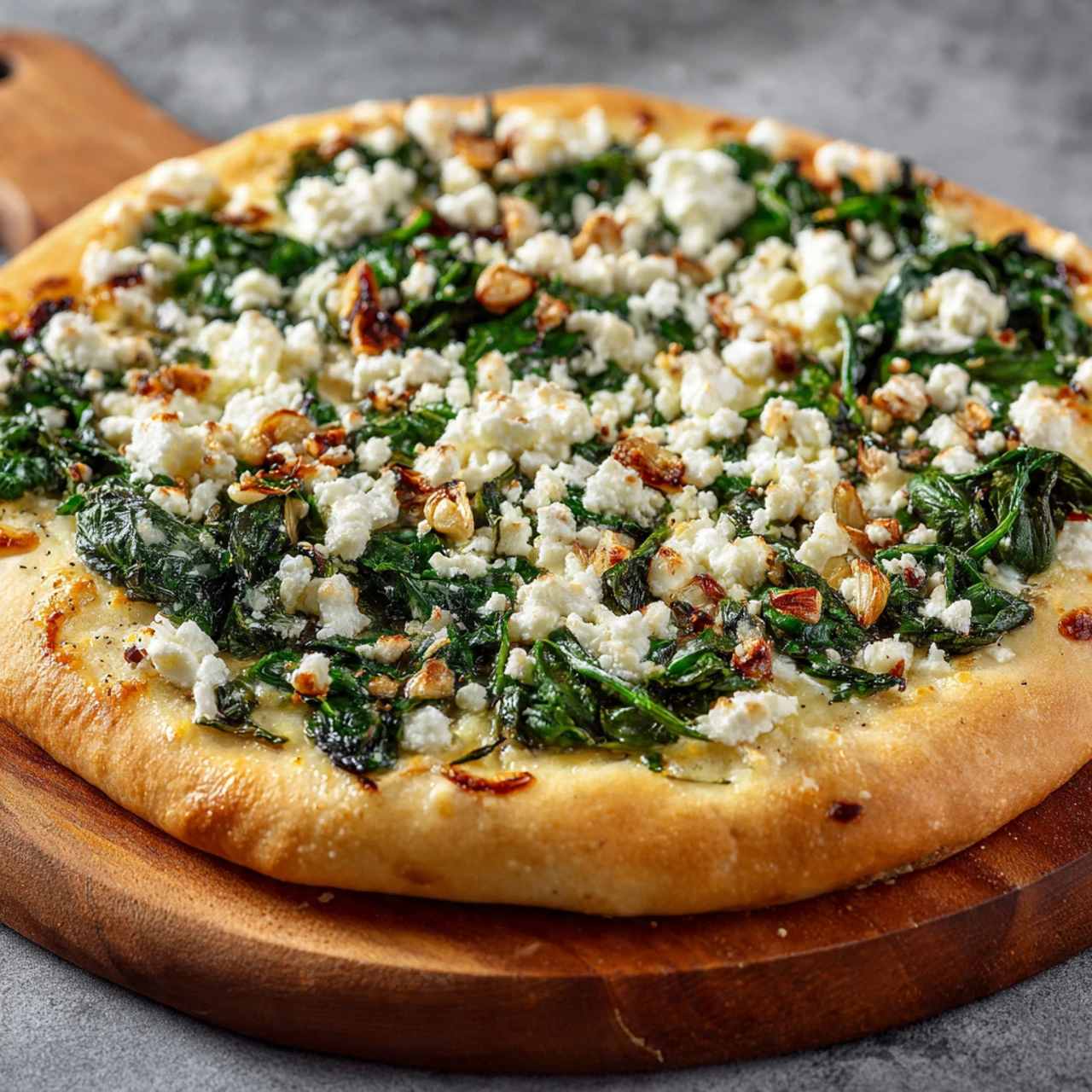 Greek Roasted Garlic Spinach White Pizza Greek Roasted Garlic Spinach White Pizza