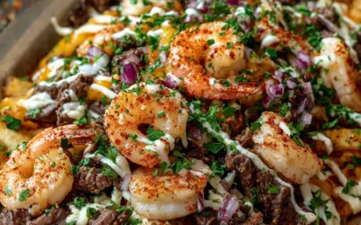 Loaded Fries Topped with Shrimp & Steak Goodness (Game-Day Feast in One Pan!)