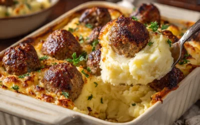 Meatball & Mashed Potato Bake – Creamy, Cheesy & Comforting AF!