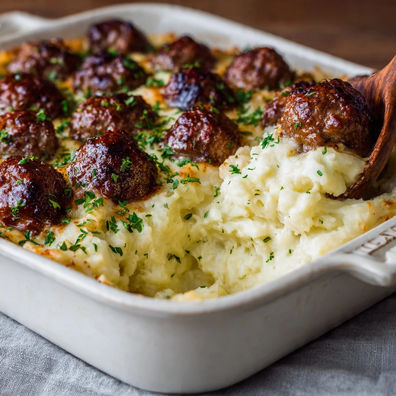 Meatball & Mashed Potato Bake Meatball Mashed Potato Bake Creamy Cheesy Comforting