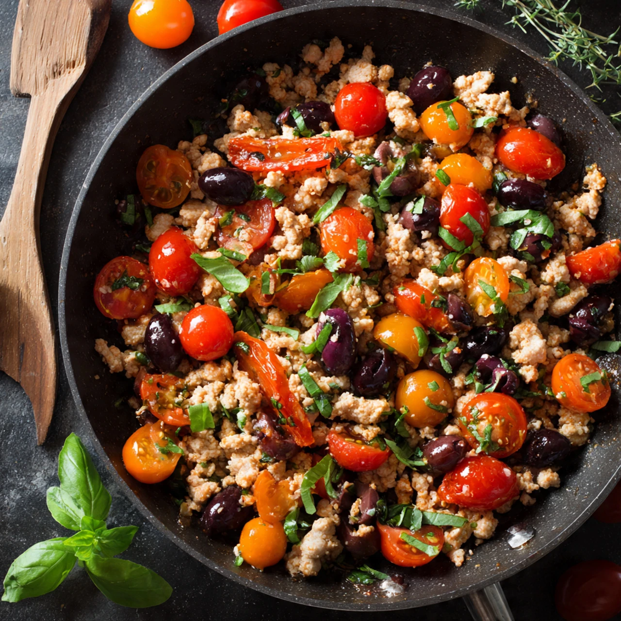 Mediterranean Keto Ground Chicken Skillet With Olives And Feta Mediterranean Keto Ground Chicken Skillet Olives Feta