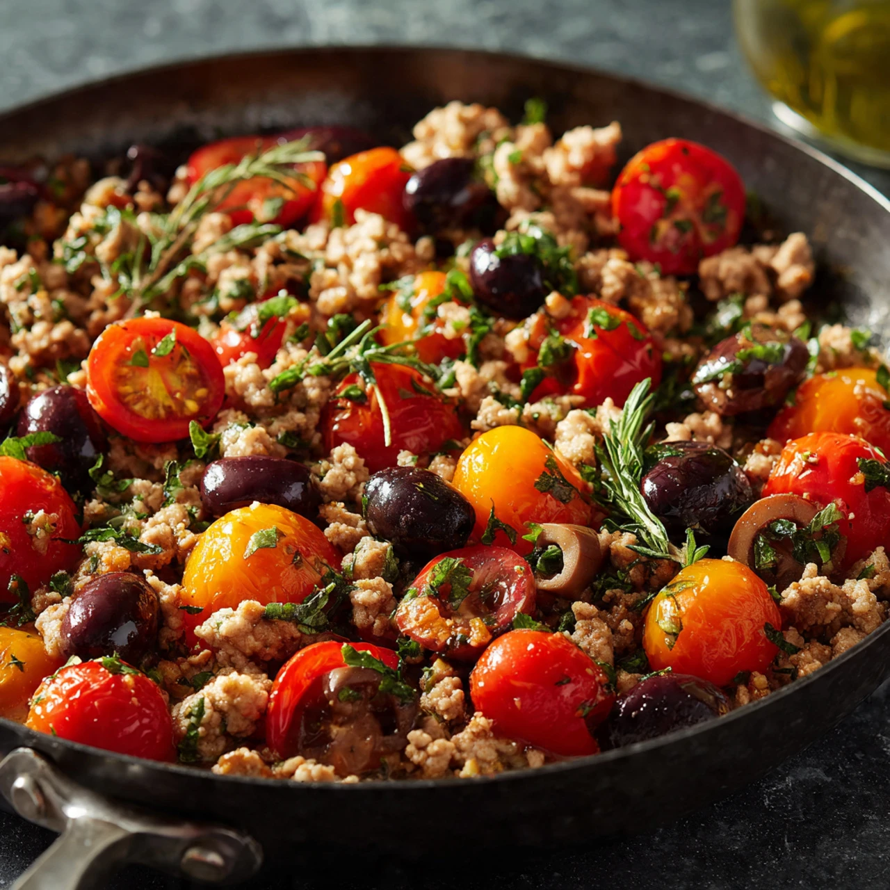 Mediterranean Keto Ground Chicken Skillet With Olives And Feta Mediterranean Keto Ground Chicken Skillet Olives Feta
