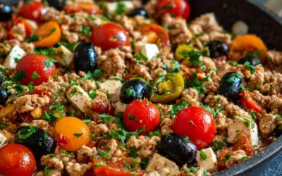 Mediterranean Keto Ground Chicken Skillet with Olives and Feta