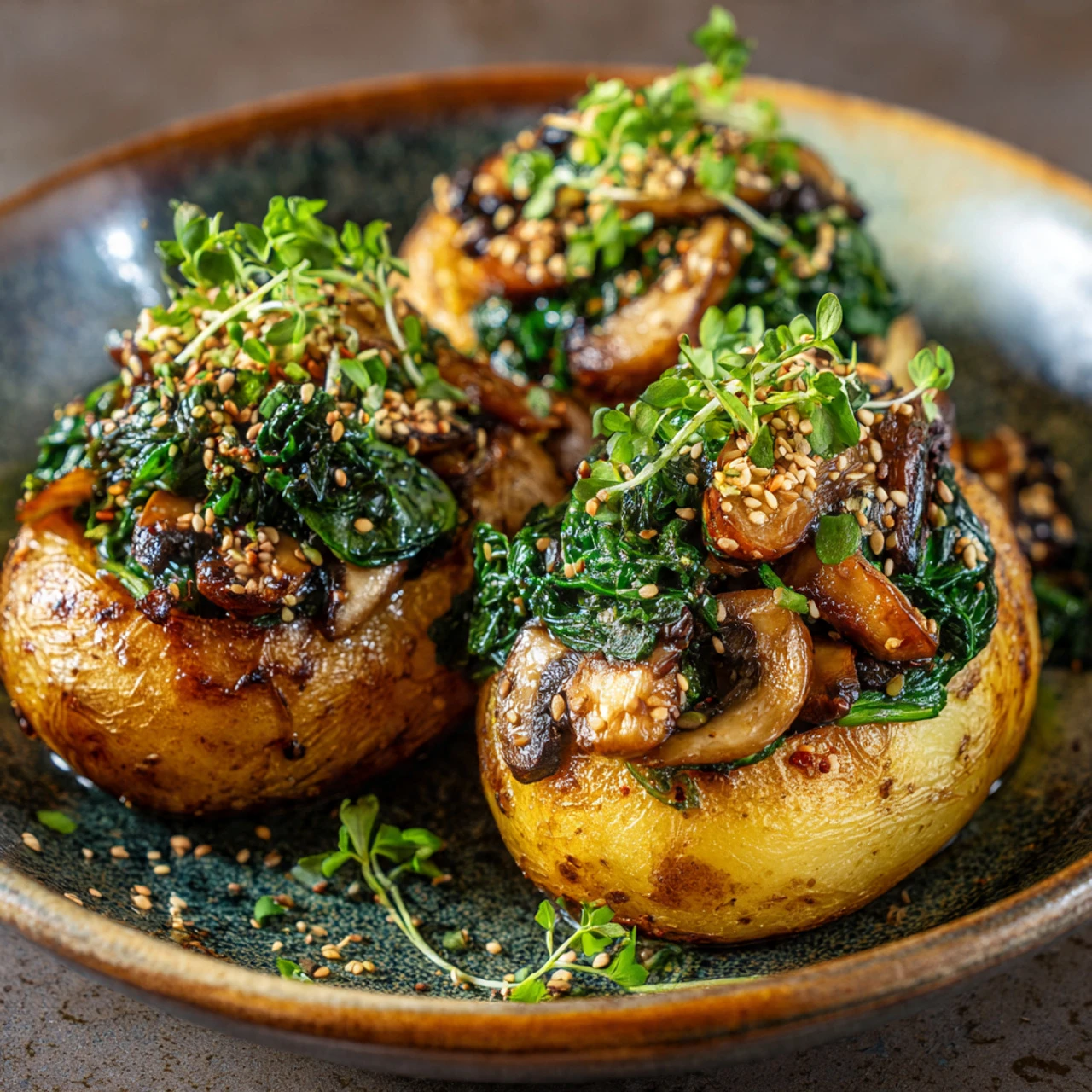 Oven-Roasted Potatoes With Spinach And Mushrooms Ovenroasted Potatoes Spinach Mushrooms