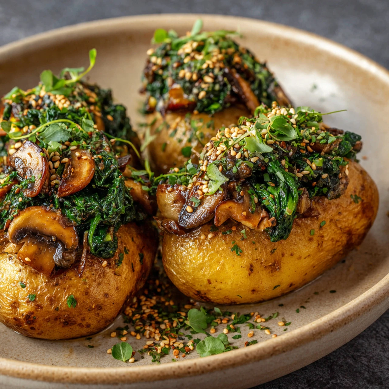 Oven-Roasted Potatoes With Spinach And Mushrooms Ovenroasted Potatoes Spinach Mushrooms