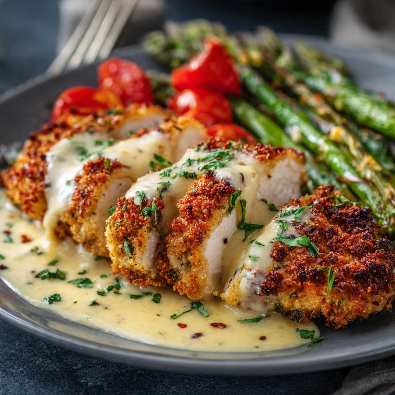 Parmesan Crusted Chicken With Creamy Garlic Sauce Parmesan Crusted Chicken Creamy Garlic Sauce