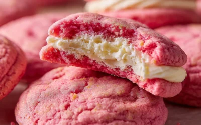 Valentines Day Dessert Ideas | Pink Strawberry Cheesecake Cookies