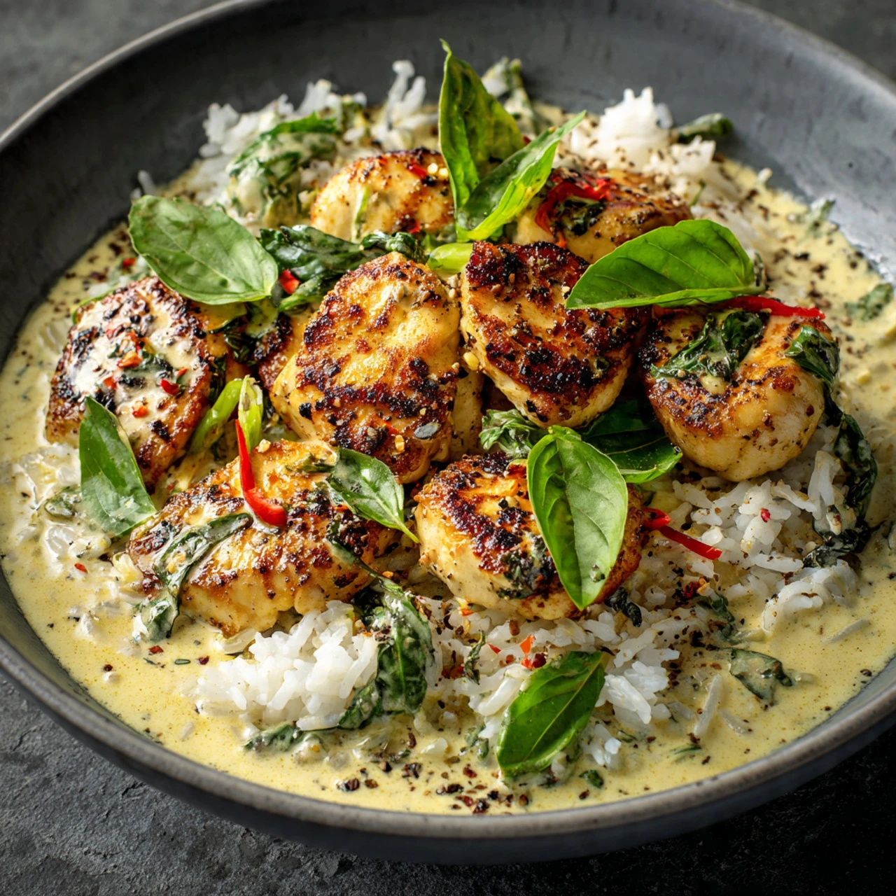 Basil Chicken in Coconut Curry Sauce