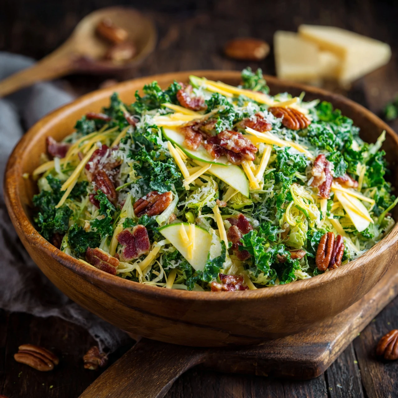 Brussels Sprout Kale Apple Salad With Sharp Cheddar Bacon Brussels Sprout Kale Apple Salad Sharp Cheddar