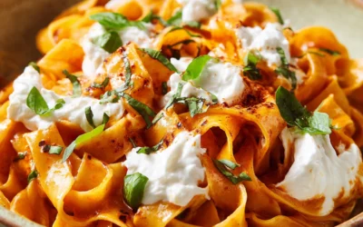 Creamy Red Pepper Pasta with Burrata & Herbs