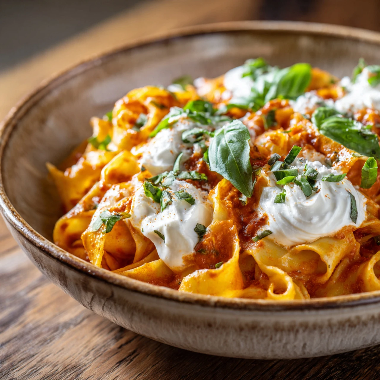 Creamy Red Pepper Pasta With Burrata & Herbs Creamy Red Pepper Pasta Burrata Herbs