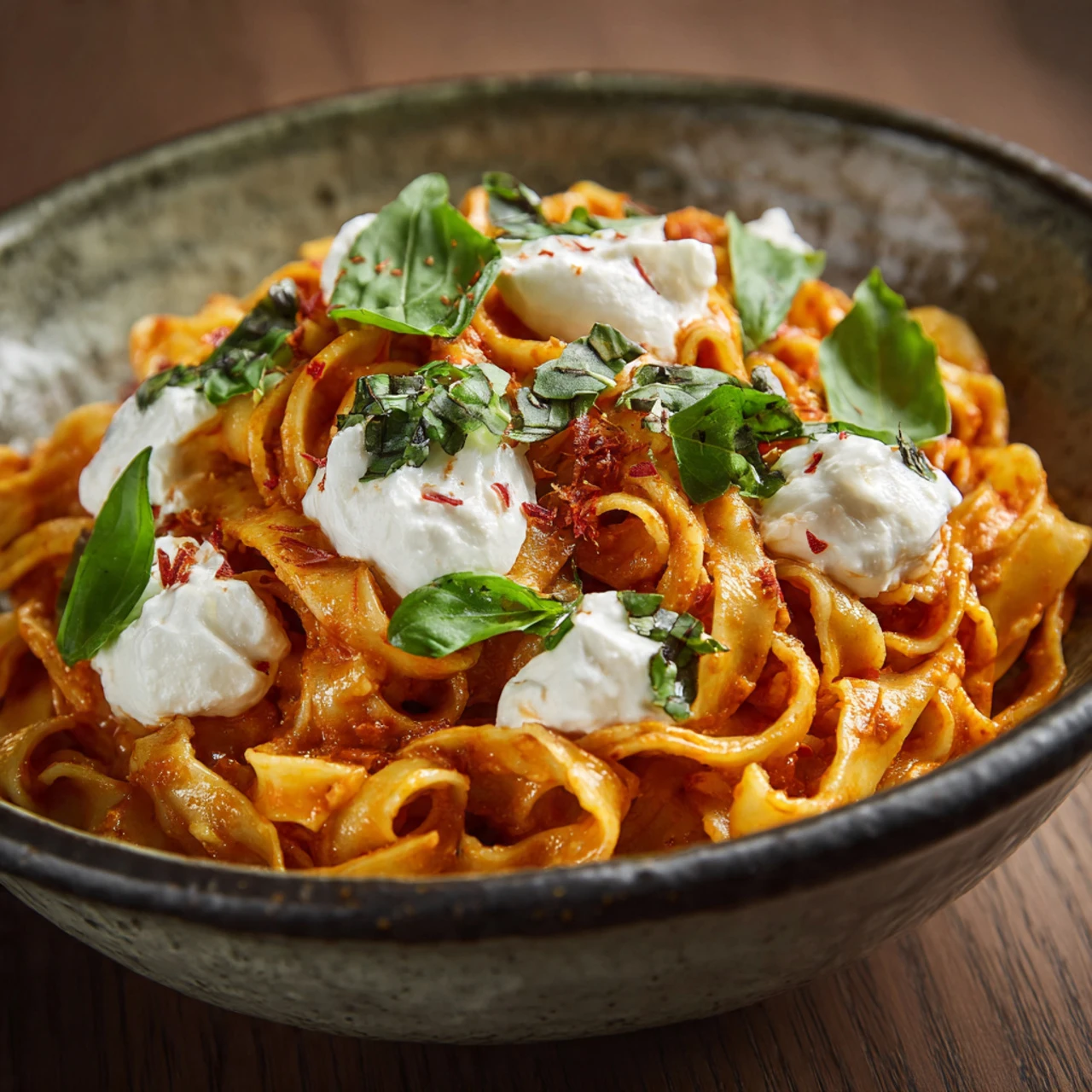 Creamy Red Pepper Pasta With Burrata & Herbs Creamy Red Pepper Pasta Burrata Herbs