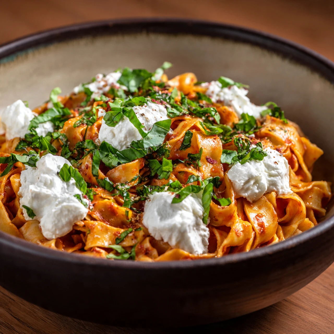 Creamy Red Pepper Pasta With Burrata & Herbs Creamy Red Pepper Pasta Burrata Herbs