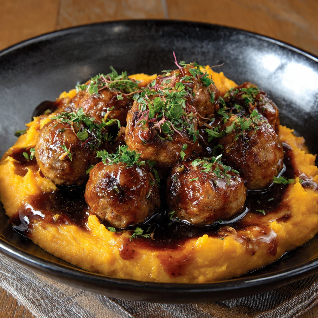 Irresistible Pork Meatballs With Sweet Potato Mash Irresistible Pork Meatballs Sweet Potato Mash Bourbonmaple