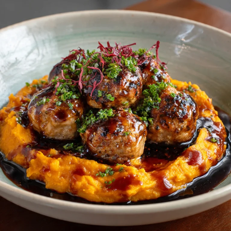 Irresistible Pork Meatballs With Sweet Potato Mash Irresistible Pork Meatballs Sweet Potato Mash Bourbonmaple