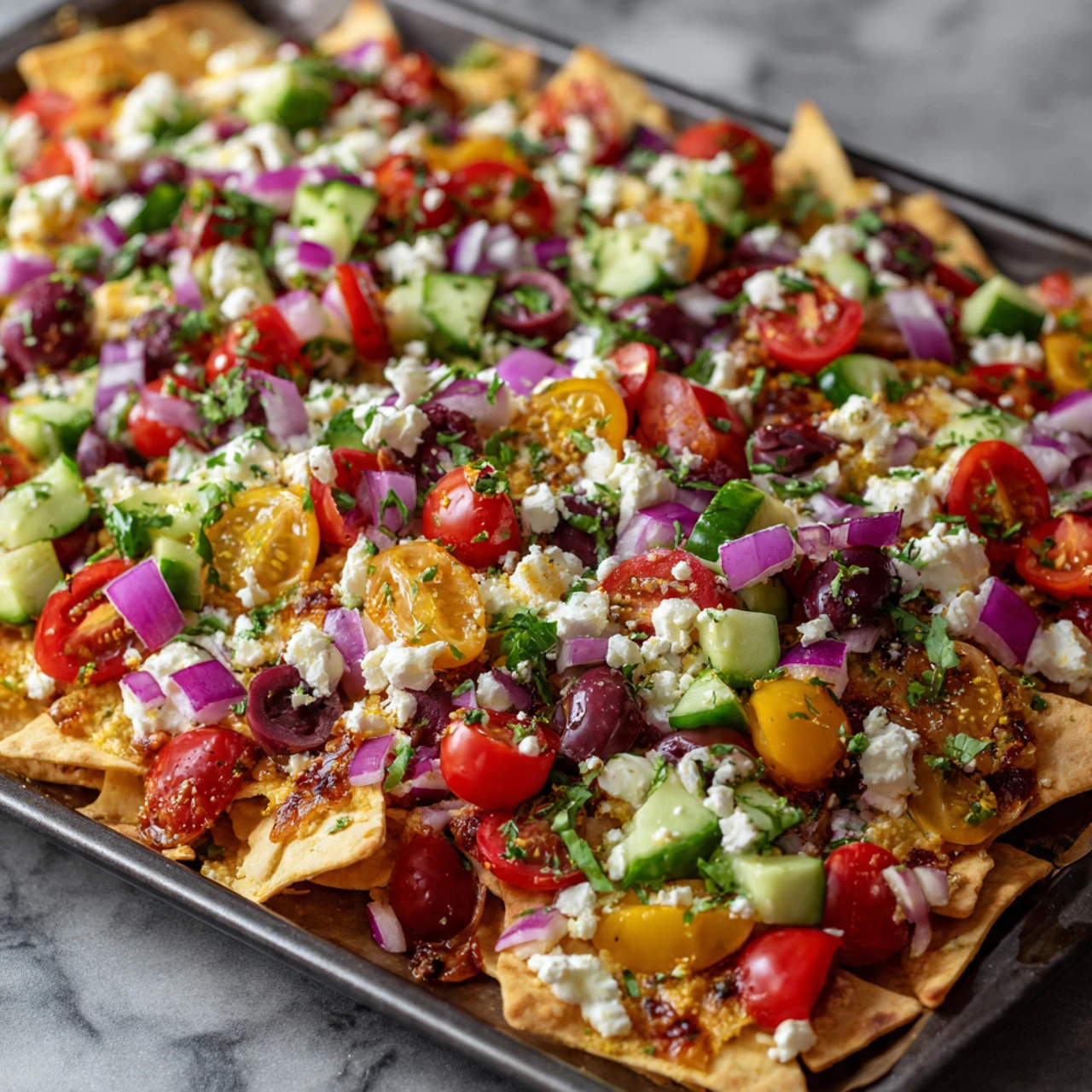 Loaded Vegetarian Greek Pita Nachos