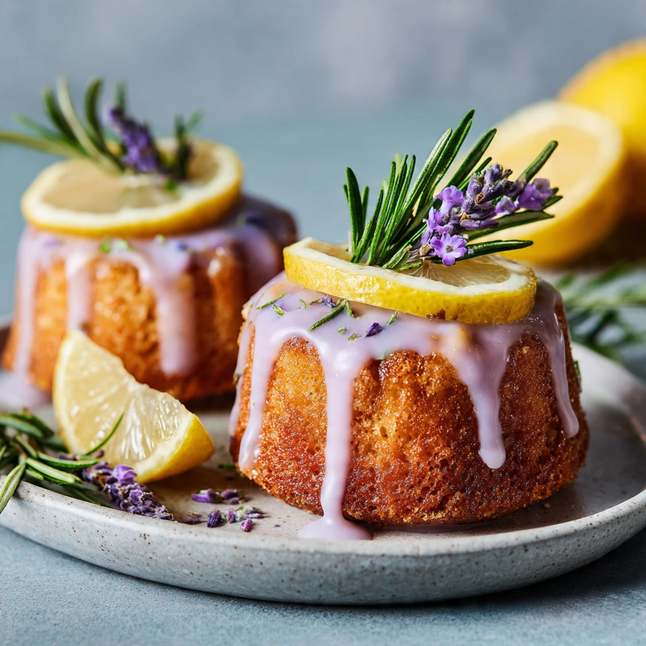 Mini Lemon Cakes With Lavender Glaze