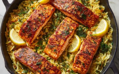 One Skillet Salmon with Lemon Orzo