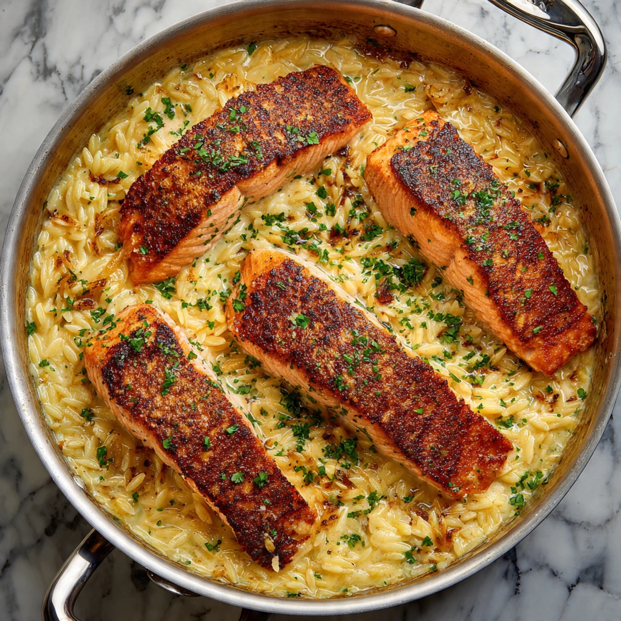 One Skillet Salmon With Lemon Orzo One Skillet Salmon Lemon Orzo
