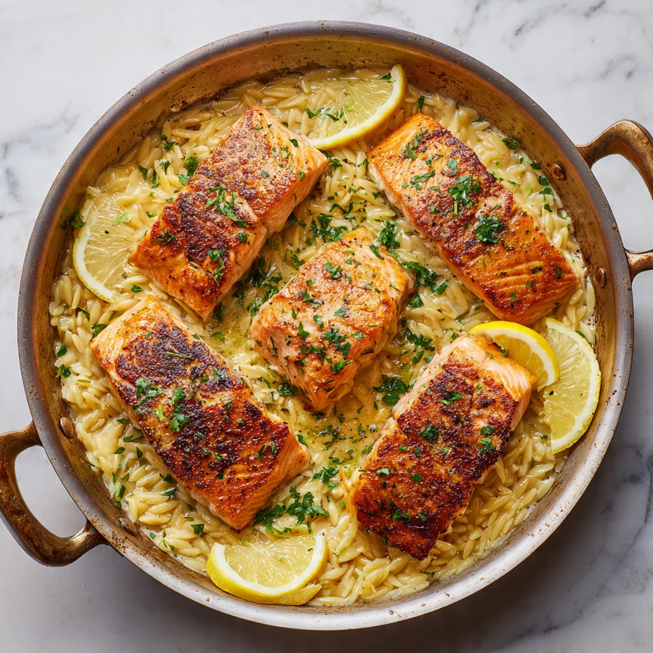 One Skillet Salmon With Lemon Orzo One Skillet Salmon Lemon Orzo