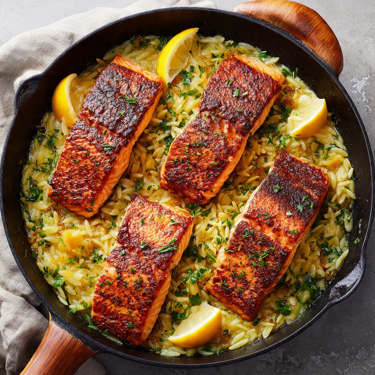 One Skillet Salmon With Lemon Orzo One Skillet Salmon Lemon Orzo