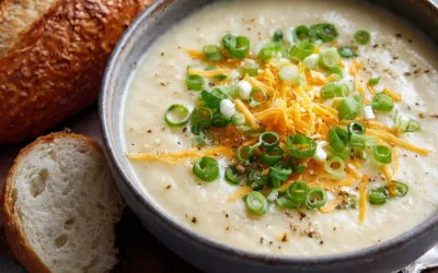 Roasted Garlic Cheddar Cauliflower Soup