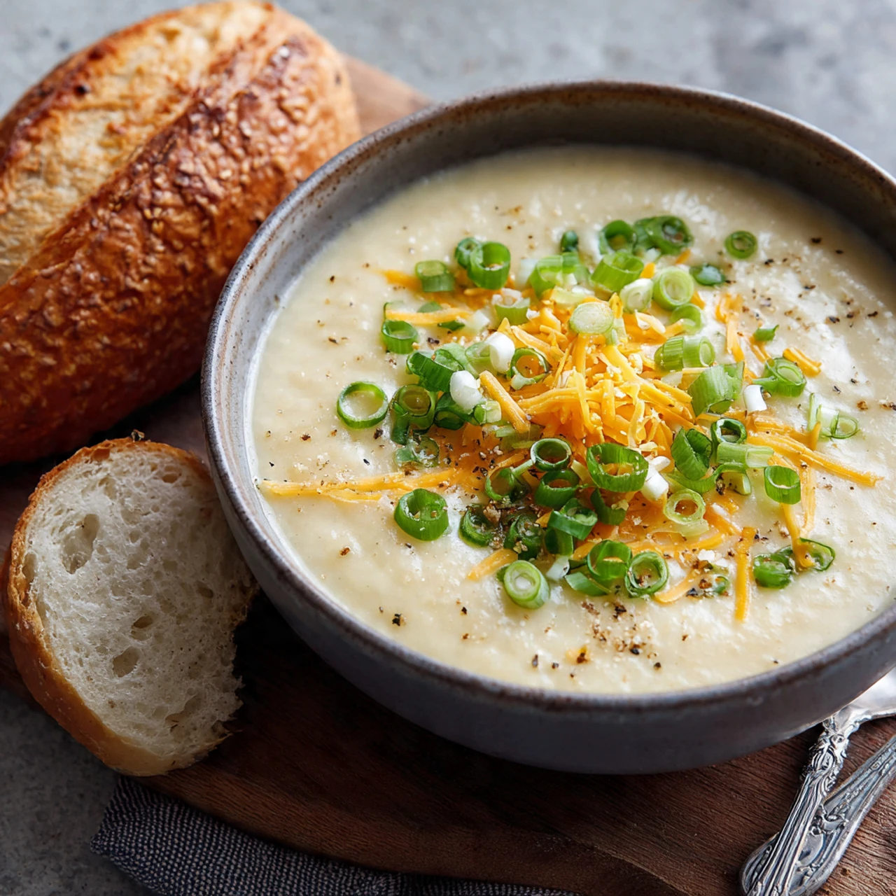 Roasted Garlic Cheddar Cauliflower Soup