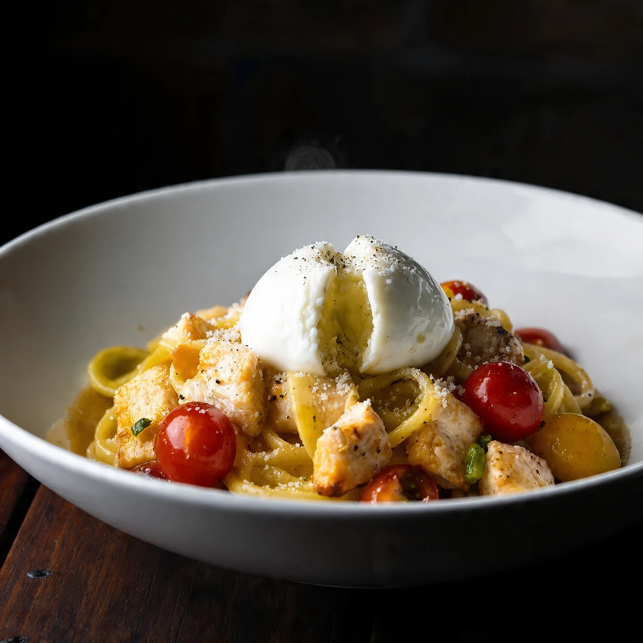 Chicken Spaghetti With Burrata And Lemon Butter Garlic Sauce Recipe Chicken Spaghetti Burrata Lemon Butter Garlic Sauce