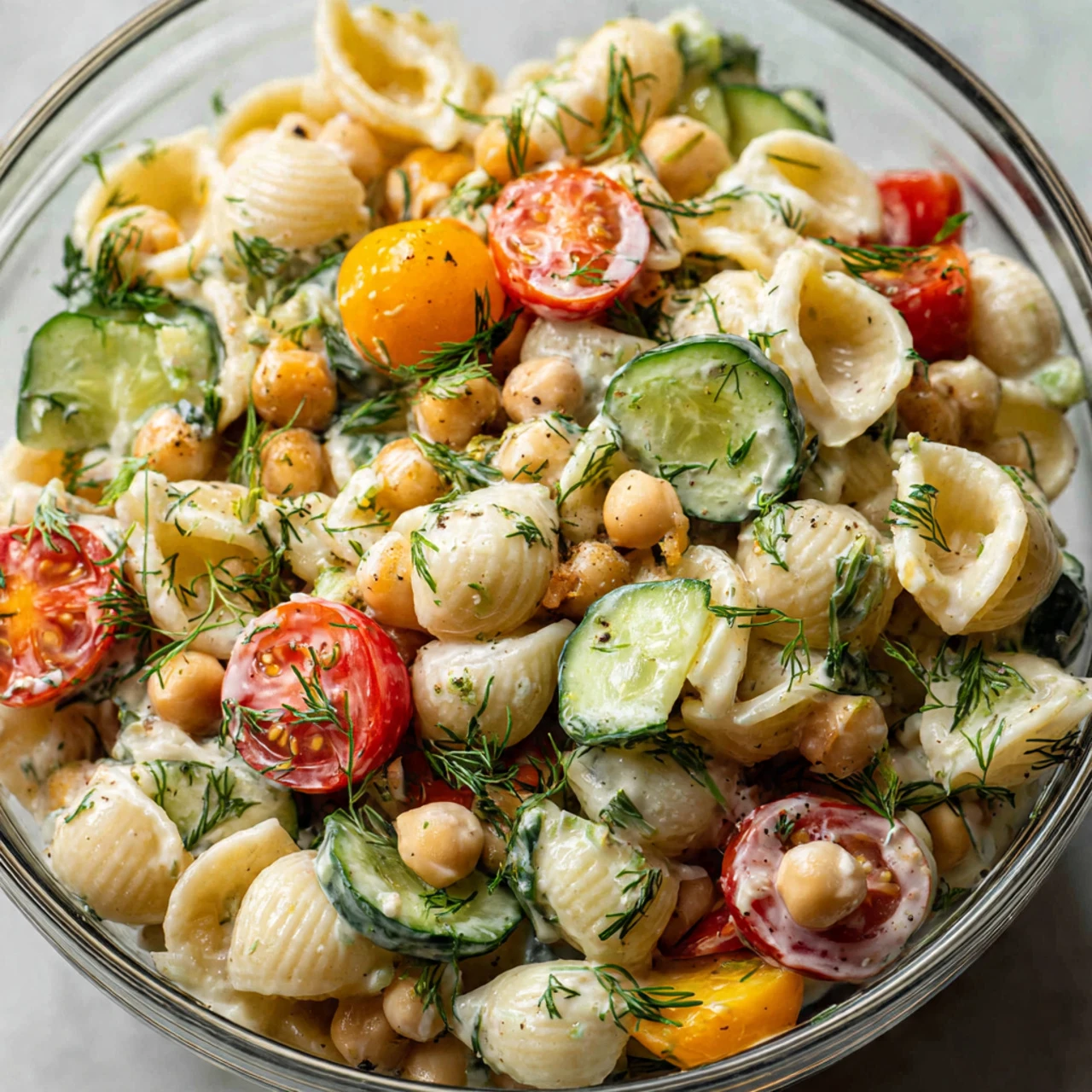 Chickpea Pasta Salad with Creamy Lemon Tahini Dressing