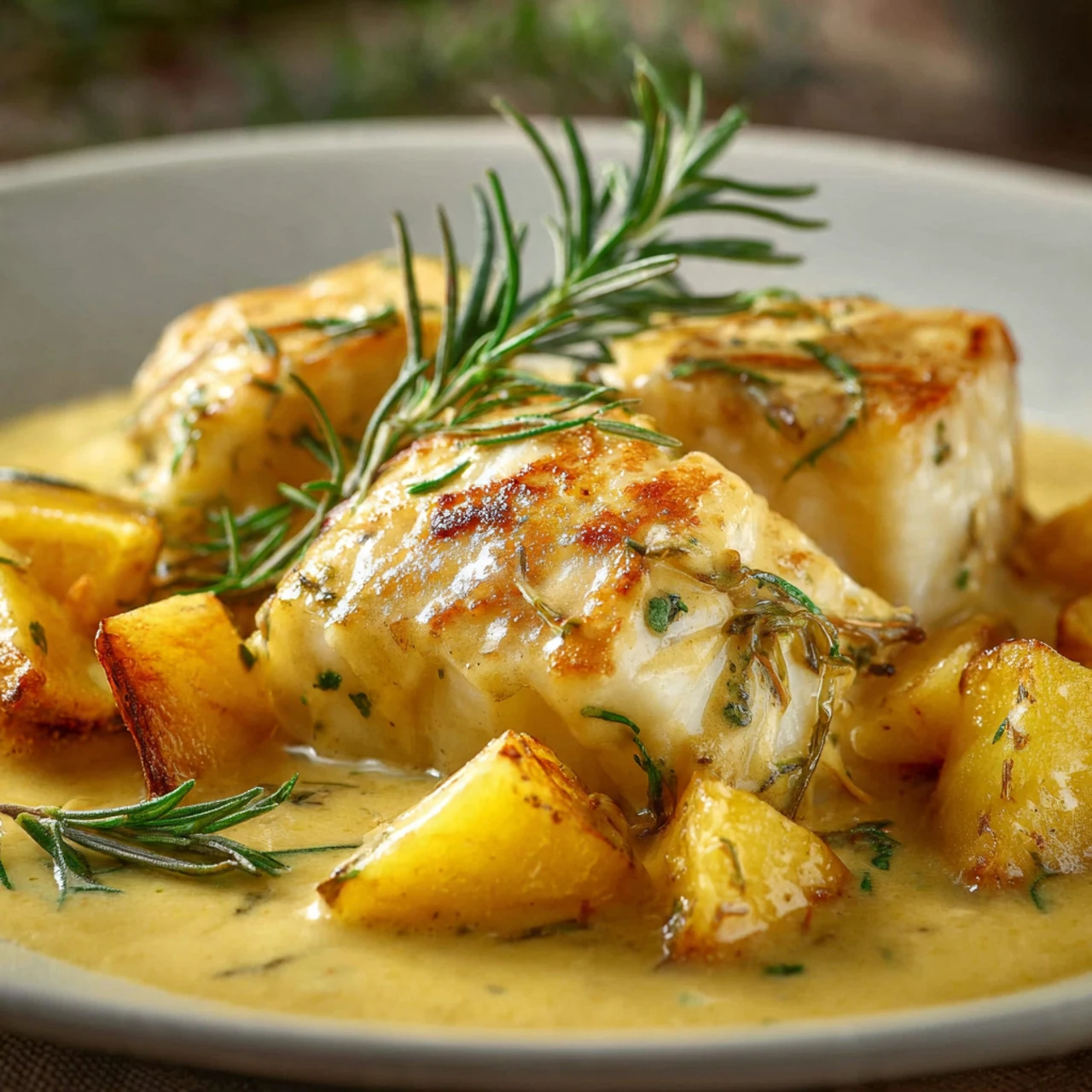 Cod & Potatoes In Rosemary Cream Sauce Cod Potatoes Rosemary Cream Sauce