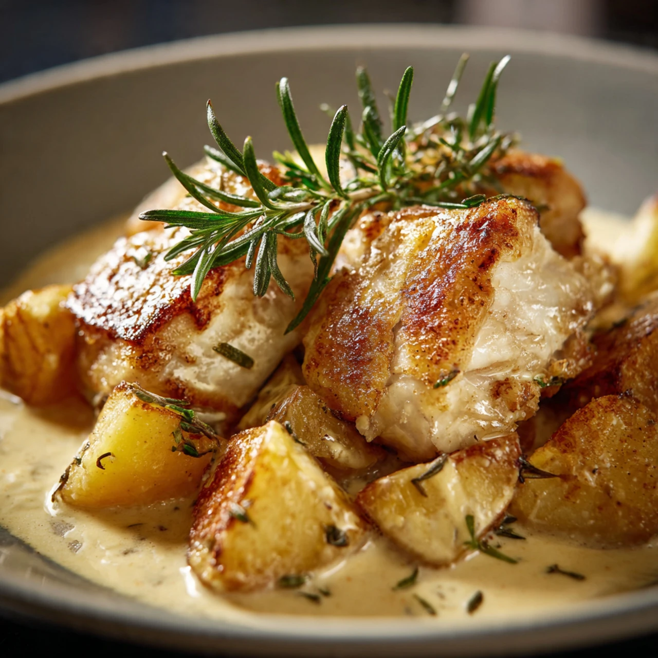 Cod & Potatoes In Rosemary Cream Sauce Cod Potatoes Rosemary Cream Sauce