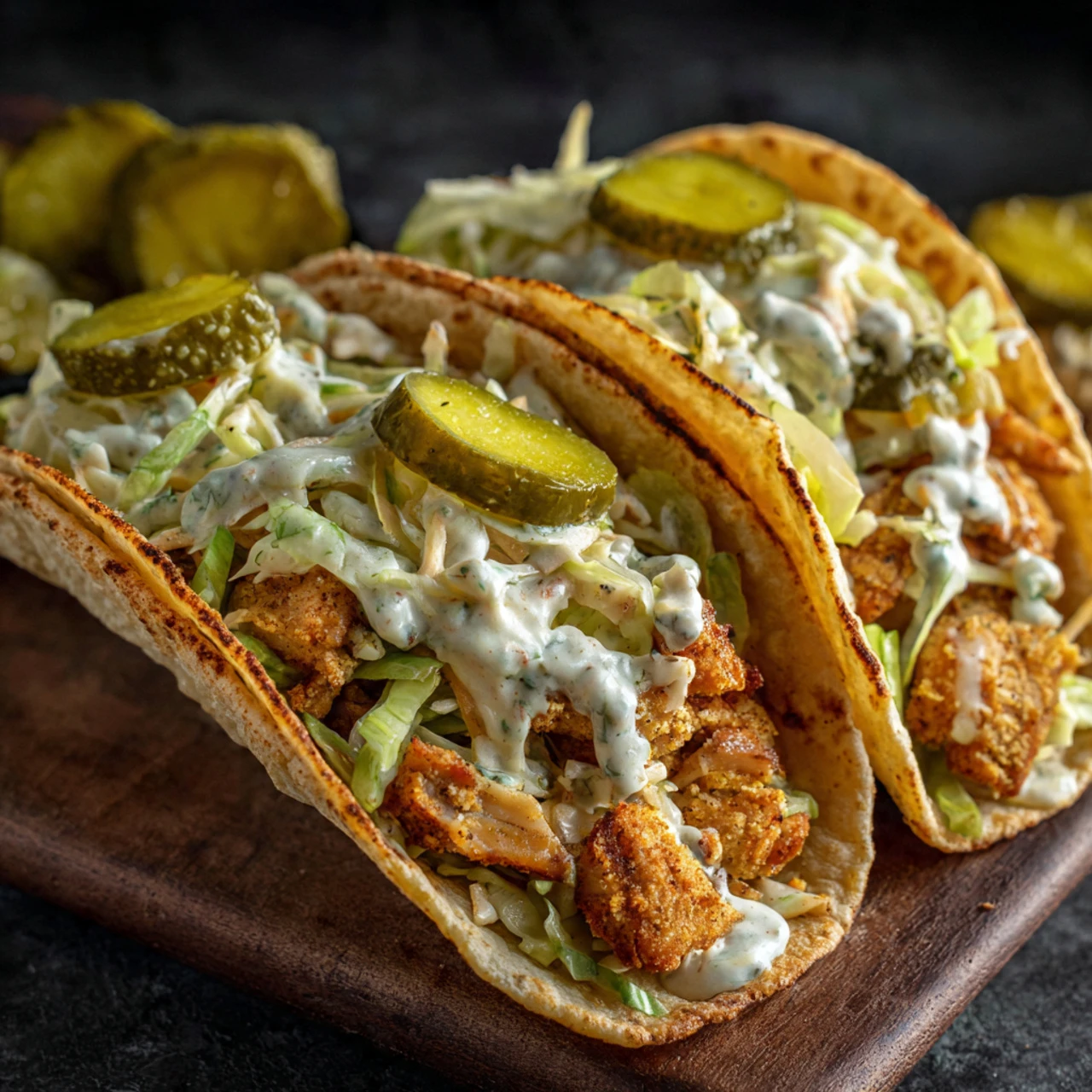 Dill Pickle Ranch Smash Chicken Tacos With Crispy Cheese Delight Dill Pickle Ranch Smash Chicken Tacos Crispy