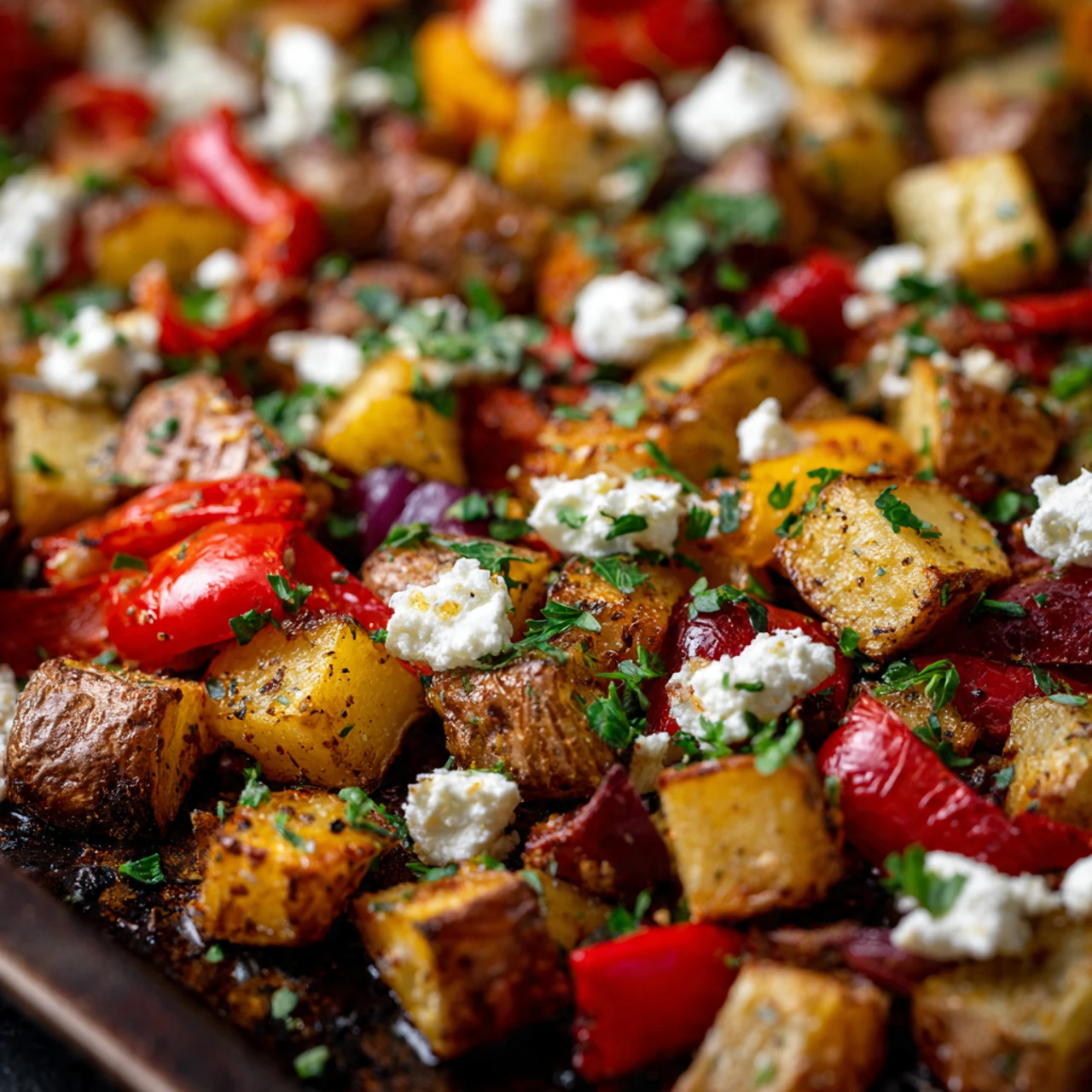Greek Roasted Potatoes With Peppers & Feta Greek Roasted Potatoes Peppers Feta
