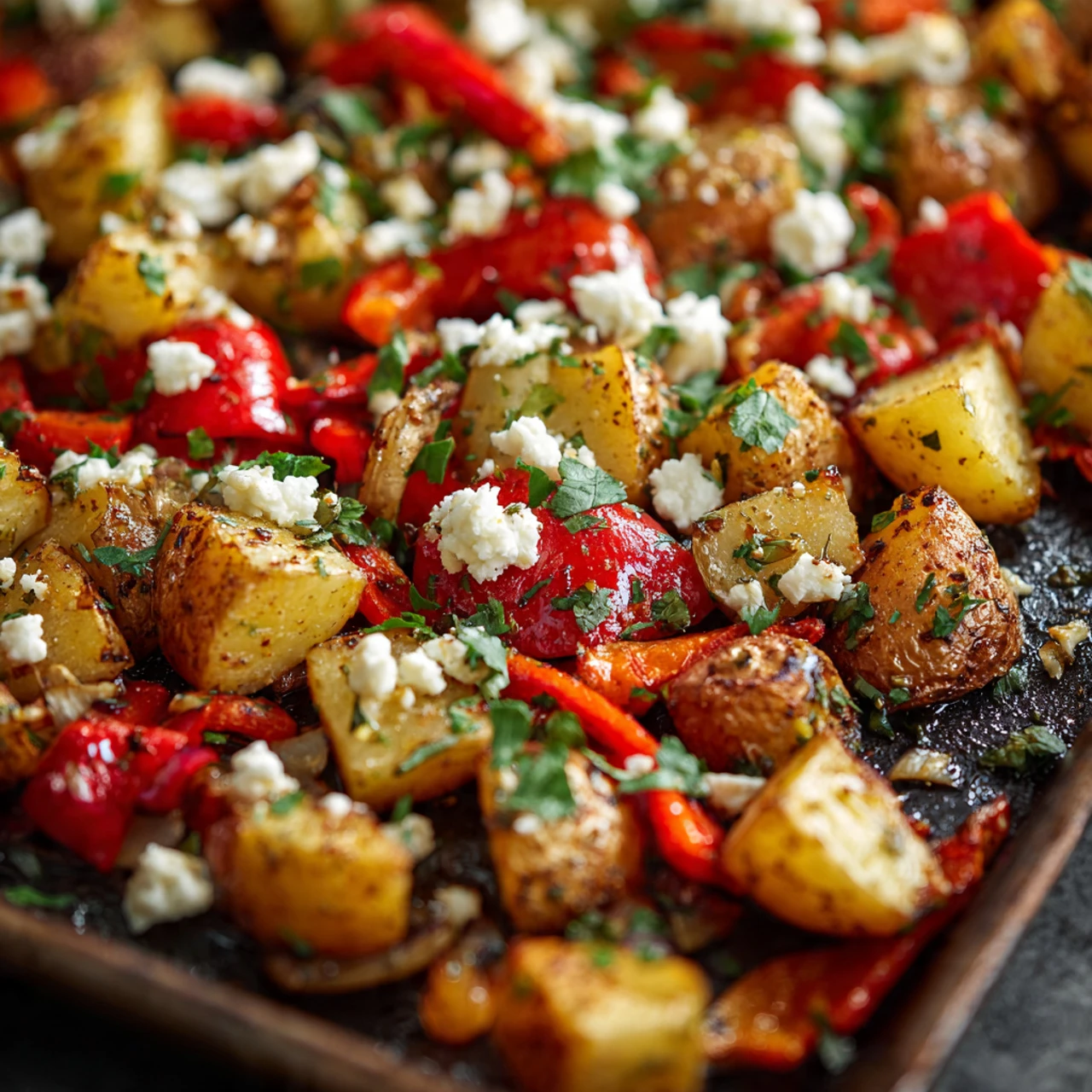 Greek Roasted Potatoes With Peppers & Feta Greek Roasted Potatoes Peppers Feta
