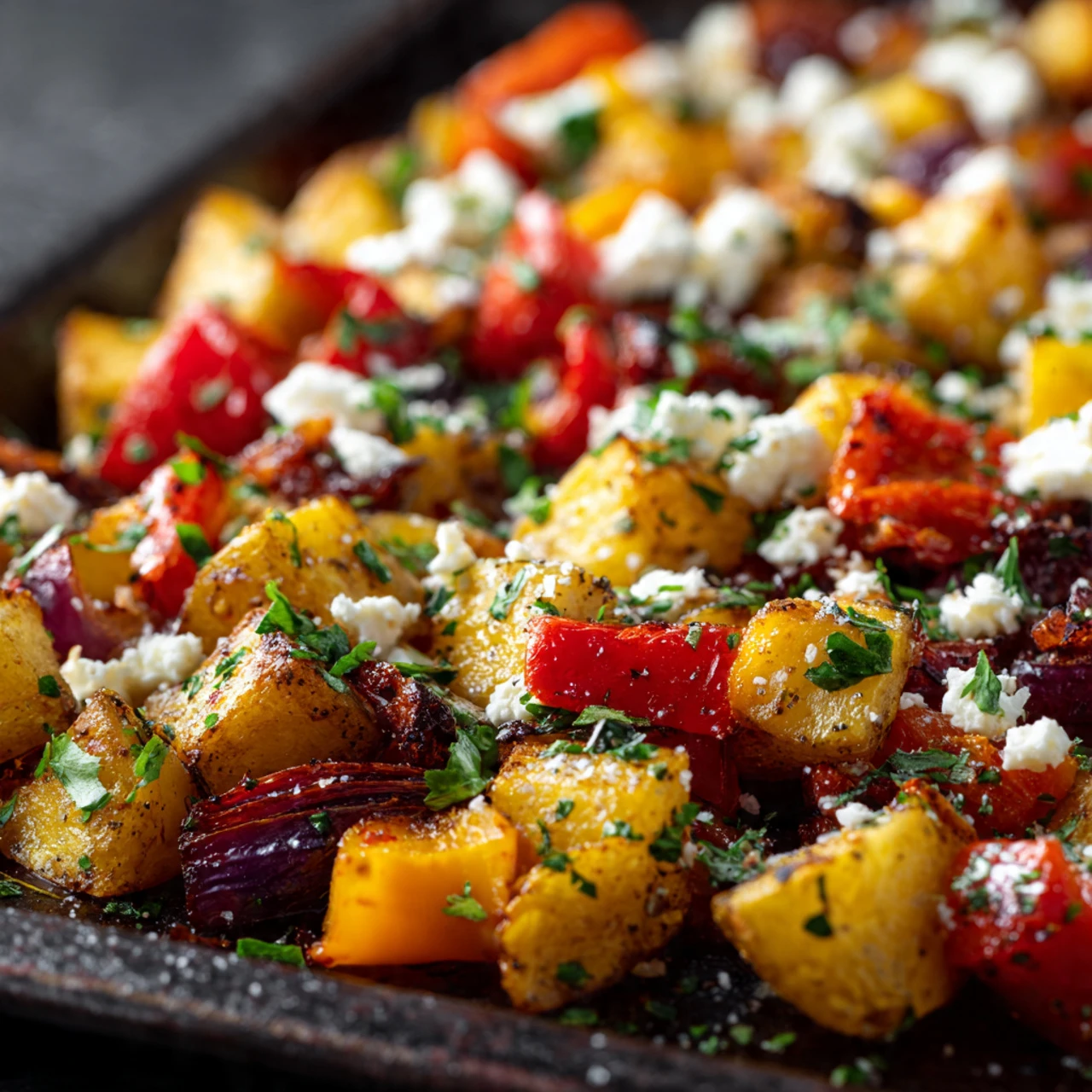 Greek Roasted Potatoes With Peppers & Feta Greek Roasted Potatoes Peppers Feta