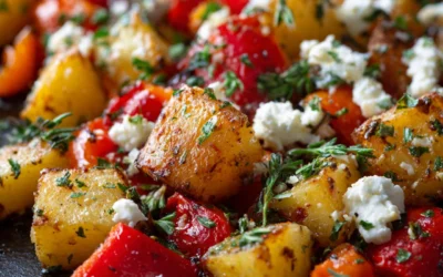 Greek Roasted Potatoes With Peppers & Feta